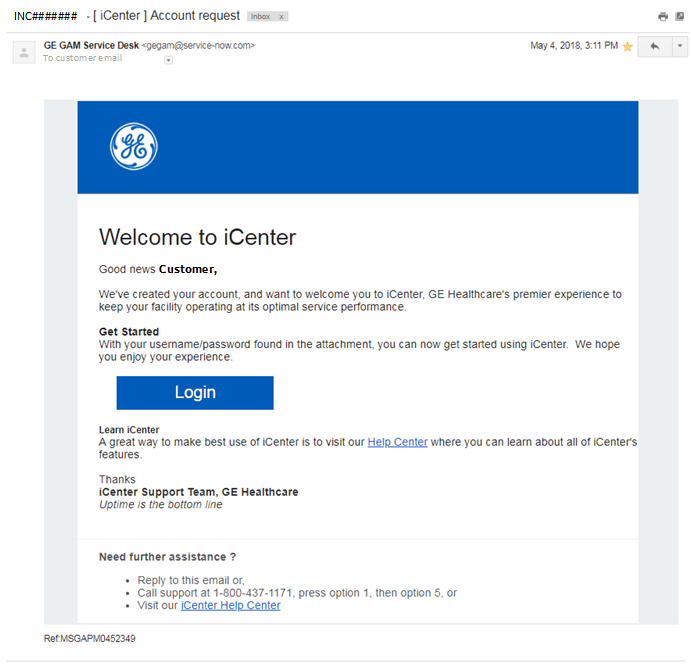 Sample iCenter Welcome email - USCAN