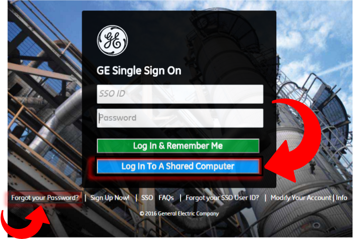 Sample GE Single Sign On page